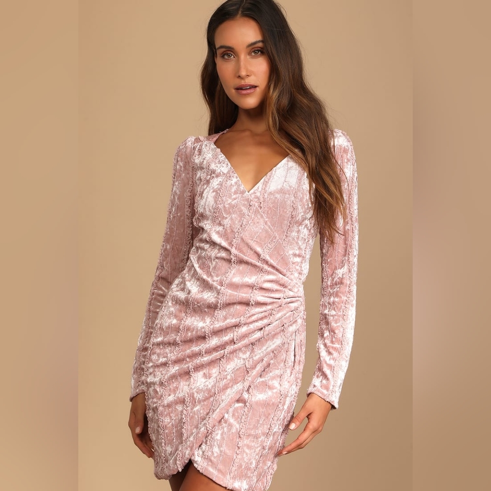 Lulus Mauve Velvet Tulip Mini Dress